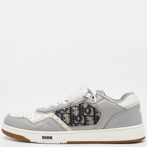 Dior Grey/White Leather and Oblique Canvas B27 Sneakers Size 40.5