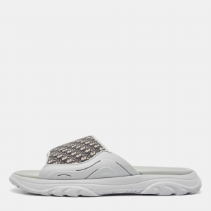 Dior Grey Canvas and Rubber Slide Flats Size 48