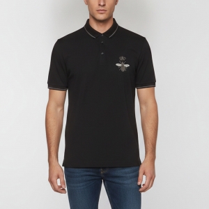 Pre Owned Dolce & Gabbana Black Pique Cotton Embroidered Crown Bee Polo T-Shirt XXL