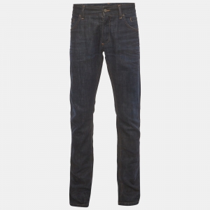 Pre Owned Dolce & Gabbana Blue Denim Logo Paque Detail Straight Fit Jeans L/Waist 36" 
