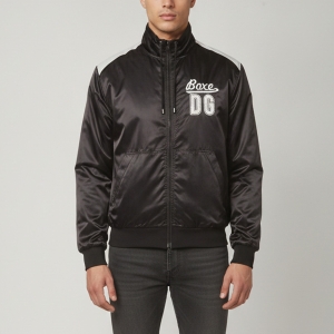 Pre Owned Dolce & Gabbana Black Nylon Embroidered Boxe DG Logo Zip Up Jacket XXL