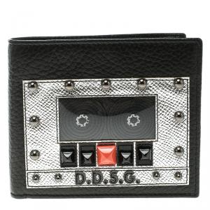 Dolce and Gabbana Black Leather Bottalato Radio 6 CC Bifold Wallet
