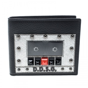 Dolce and Gabbana Black Leather Bottalato Radio 6 CC Bifold Wallet