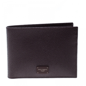 Pre Owned Dolce & Gabbana Burgundy Leather Bifold Wallet