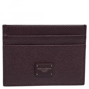Dolce & Gabbana Burgundy Leather Logo Plaque Card Holder