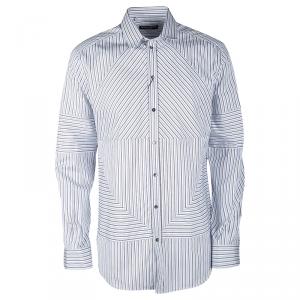 Pre Owned Dolce and Gabbana Gold Directional Striped Paneled Long Sleeve Shirt XL