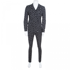 Dolce and Gabbana Black Skull Printed Wool 3 Piece Suit S