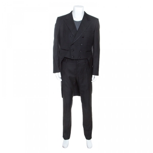 Dolce & Gabbana Black Wool Three Piece Tailcoat Suit XL