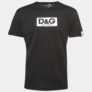Pre Owned Dolce & Gabbana Black Logo Print Cotton Re-Edition T-Shirt XXL