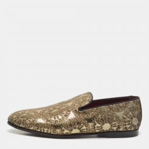 Dolce & Gabbana Gold Jacquard Slip On Loafers Size 40