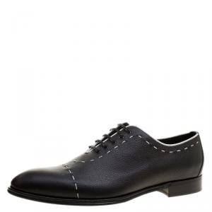 Dolce and Gabbana Black Leather Sicilia Stitch Detail Oxfords Size 44