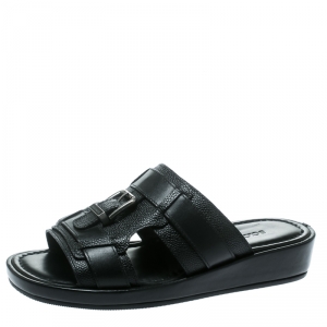 Dolce and Gabbana Black Leather Buckle Platform Slide Sandals Size 40.5