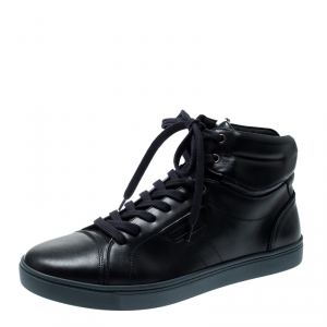 Dolce And Gabbana Navy Blue Leather High Top Sneakers Size 42