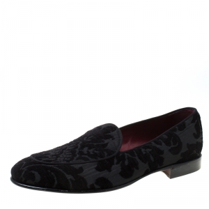 Pre Owned Dolce and Gabbana Black Brocade Fabric Lukas Smoking Slippers Size 44