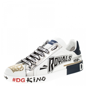 Pre Owned Dolce and Gabbana White/Blue Leather Portofino Royal 10 Sneakers Size 43