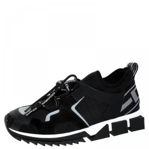 Pre Owned Dolce and Gabbana Black Leather and Mesh Sorrento Trekking Sneakers Size 40