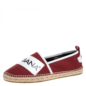 Pre Owned Dolce & Gabbana Maroon Canvas Logo Motif Slip On Espadrilles Size 41