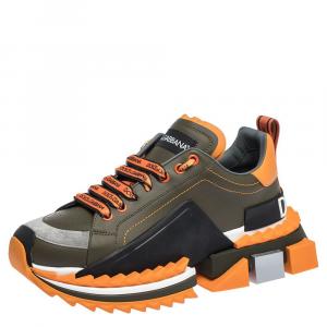 Dolce & Gabbana Green/Orange Leather Super King Platform Sneakers Size 41