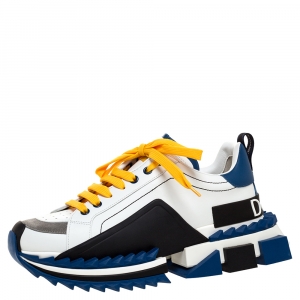 Pre Owned Dolce & Gabbana White/Blue Leather Super King Platform Low Top Sneakers Size 41