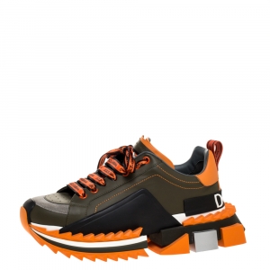 Pre Owned Dolce & Gabbana Green/Orange Leather Super King Platform Low Top Sneakers Size 41