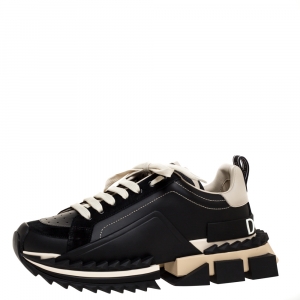 Pre Owned حذاء رياضي دولتشي �أند غابانا "سوبر كينج" طراز منخفض من أعلى نعل سميك جلد أسود لونين مقاس 43