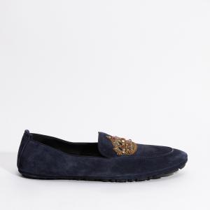 Dolce & Gabbana Blue Suede Crown Embellished Loafers Size EU 40