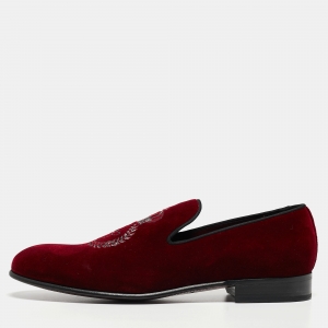 Dolce & Gabbana Red Velvet Embraided Accent Loafers Size 43