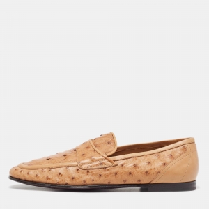 Pre Owned Dolce & Gabbana Beige Ostrich Slip On Loafers Size 44