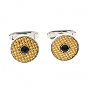 Dolce and Gabbana Crystal Textured Two Tone Metal Round Cufflinks 