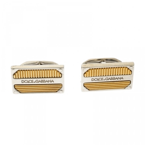 Dolce and Gabbana Textured Two Tone Metal Rectangular Cufflinks 