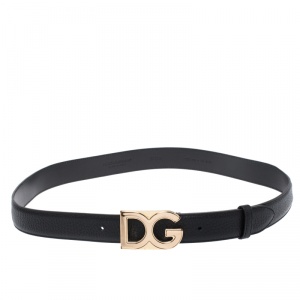 Dolce and Gabbana Black Leather Logo Buckle Belt Size 100CM