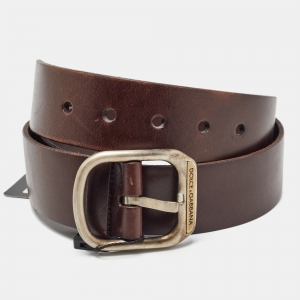 Dolce & Gabbana Dark Brown Leather Buckle Belt 80CM