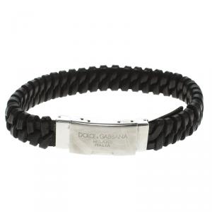 Dolce and Gabbana Black Leather Woven Stainless Steel Bracelet