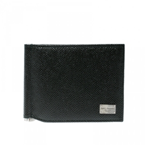 Dolce and Gabbana Dark Green Leather Money Clip Bifold Card Holder