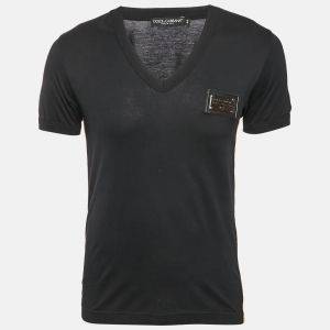 Dolce & Gabbana Multicolor Cotton Logo Plaque V-Neck T-Shirt XS