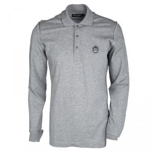 Pre Owned Dolce and Gabbana Grey Honeycomb Knit Long Sleeve Polo T-Shirt M