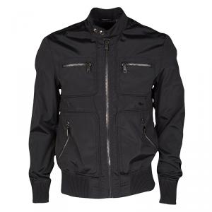 Pre Owned Dolce and Gabbana Black Zip Front Bomber Jacket M