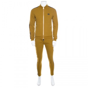 Dolce and Gabbana Mustard Yellow Cotton Knit Contrast Stripe Tracksuit S