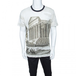 Pre Owned Dolce and Gabbana Beige Parthenon Temple Print Short Sleeve T-Shirt M
