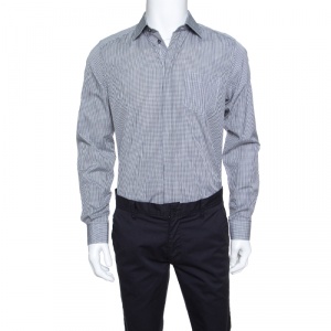 مملوكة مسبقًا قميص دولتشي أند غابانا أكمام طويلة قطن كاروهات غنغهام رمادي ذهبي L