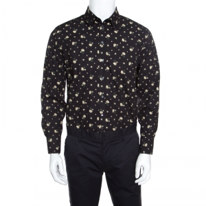 Pre Owned Dolce and Gabbana Sicilia Black Floral Printed Cotton Long Sleeve Shirt XL