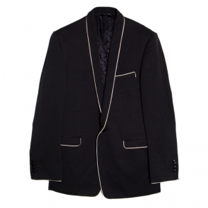 Pre Owned Dolce And Gabbana Gold Black Cotton Contrast Piping Detail Shawl Collar Blazer S