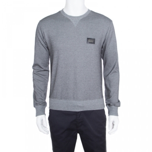 مملوكة مسبقًا Dolce And Gabbana Monochrome Jacquard Cotton Knit Ribbed Trim Sweater XS