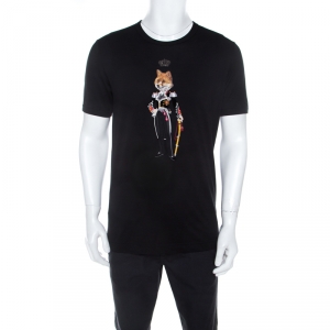 Pre Owned Dolce & Gabbana Black Cotton Jersey Royal Pet Portrait T-Shirt M
