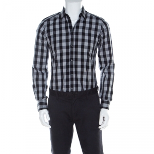 مملوكة مسبقًا Dolce and Gabbana Black and White Checkered Button Front Shirt S 