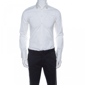 Pre Owned Dolce and Gabbana Off White Cotton Stretch Slim Fit Button Front Shirt M