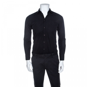 Pre Owned قميص دولتشي أند غابانا أكمام طويلة أزرار أمامية قطن أسود ذهبي S