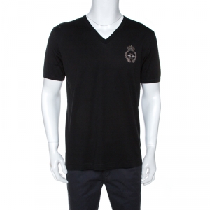 Pre Owned Dolce & Gabbana Black Cotton Crown & Bee Embroidered T-Shirt XL