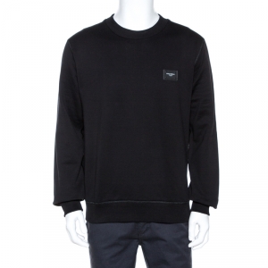 مملوكة مسبقًا Dolce & Gabbana Black Cotton Logo Plaque Detail Sweatshirt L