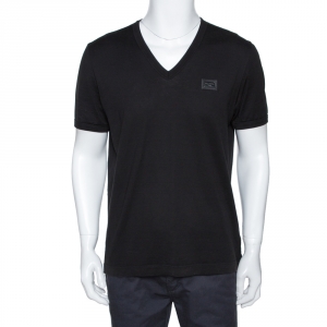 Pre Owned  تي شيرت دولتشي آند غابانا بشعار الماركة قطن أسود مقاس كبير جدًا (إكس لارج)